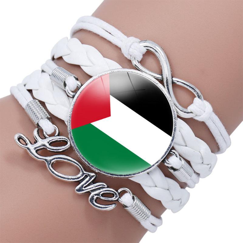 MAC080 Palestine flag keffiyeh pattern time gemstone love & ∞ style multi-layered bracelet - Mariam's Collection