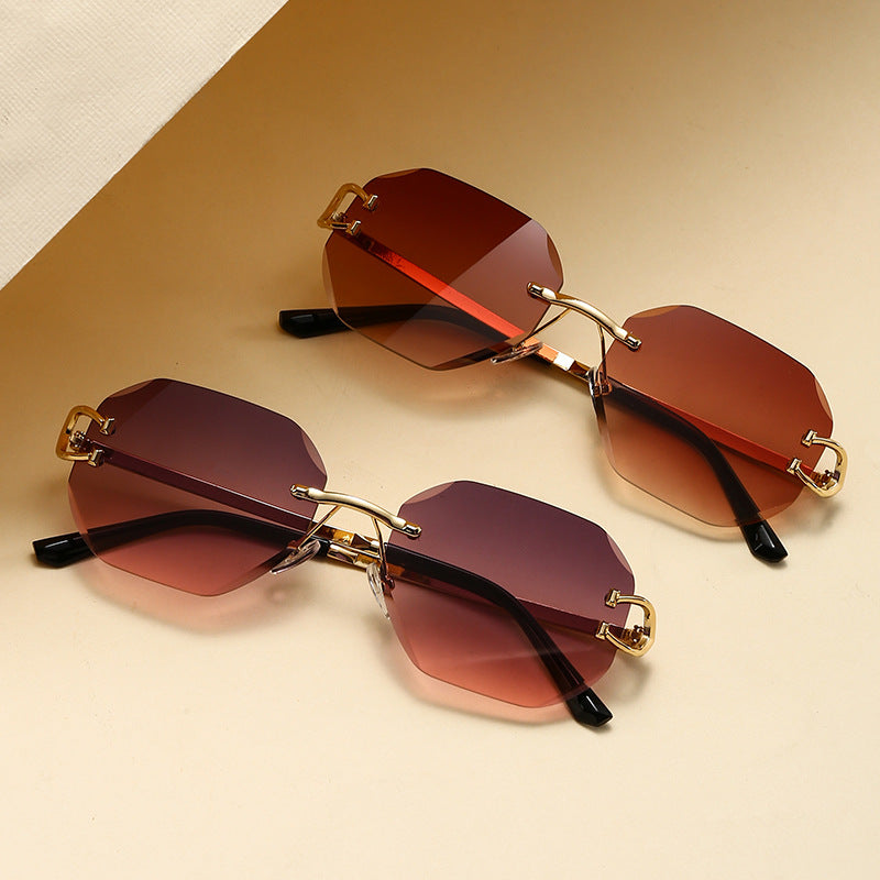 Vintage Rimless Cut Edge Sunglasses - Frameless Polygon Statement Piece (MAC266)