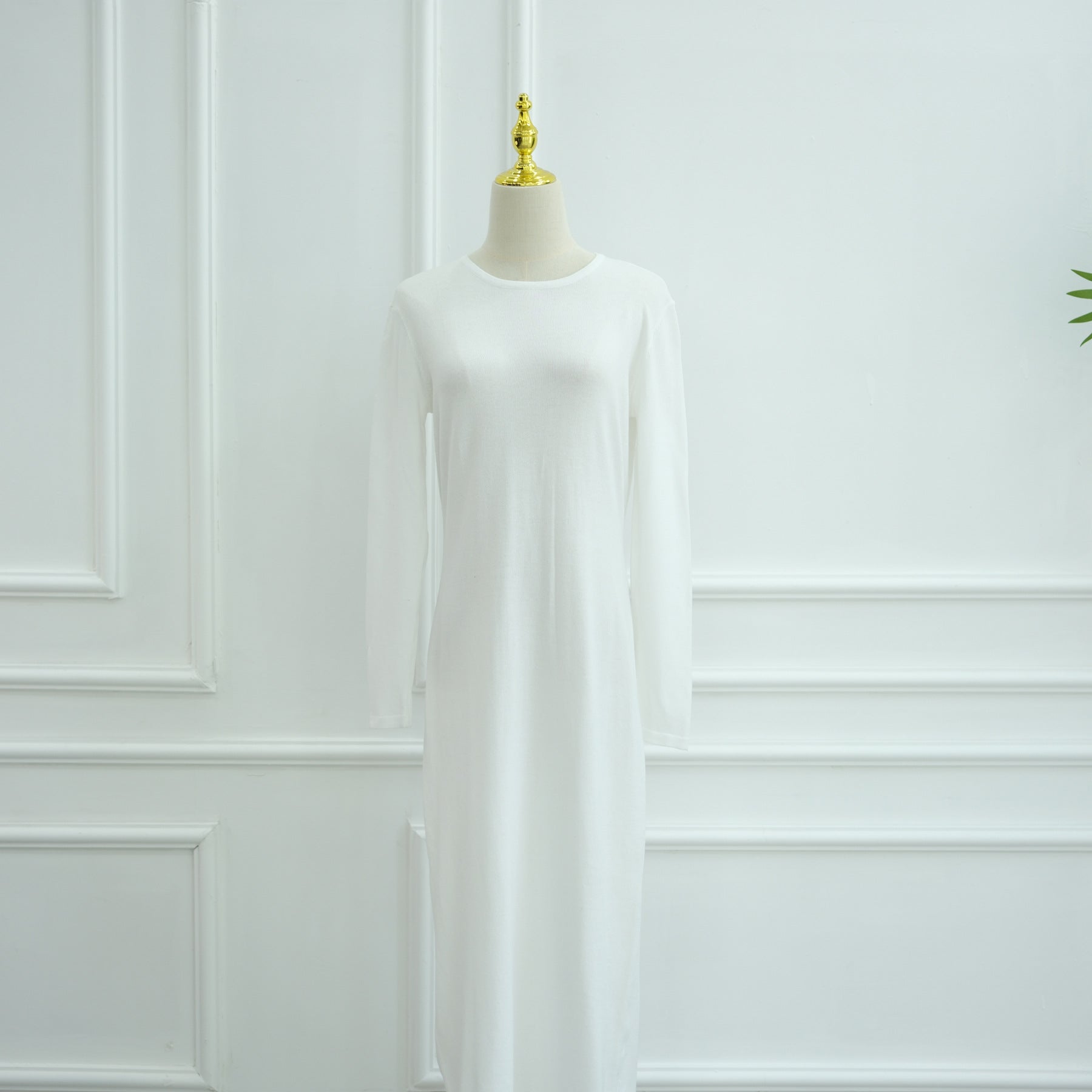 Hollow-Out Knit Open Abaya Cardigan with Waist Belt(MOA315)