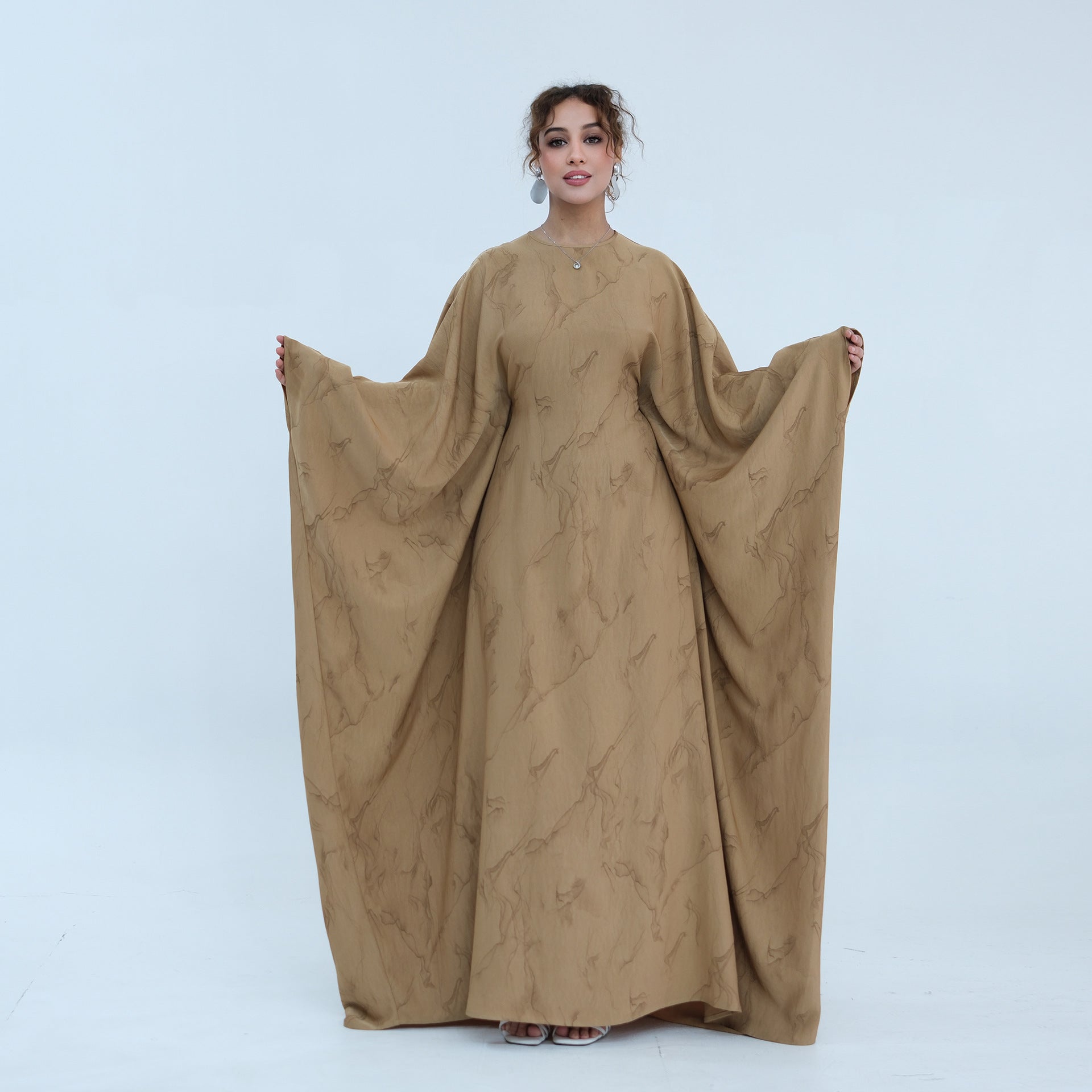 Gold Print Batwing Sleeve Maxi Dress – Modest Maxi Dress