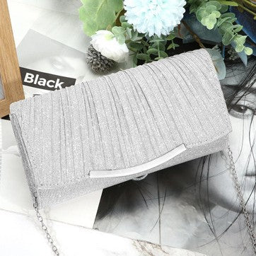 Glitter Pleated Evening Clutch – Women's Party Clutch Bag