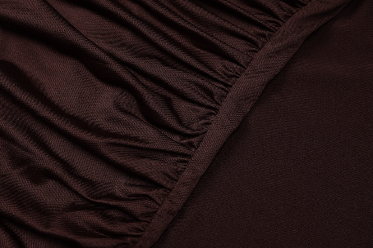 Ruched Bodycon Gown with Metal Hardware | High Neck Modal Maxi Dress(MS233)