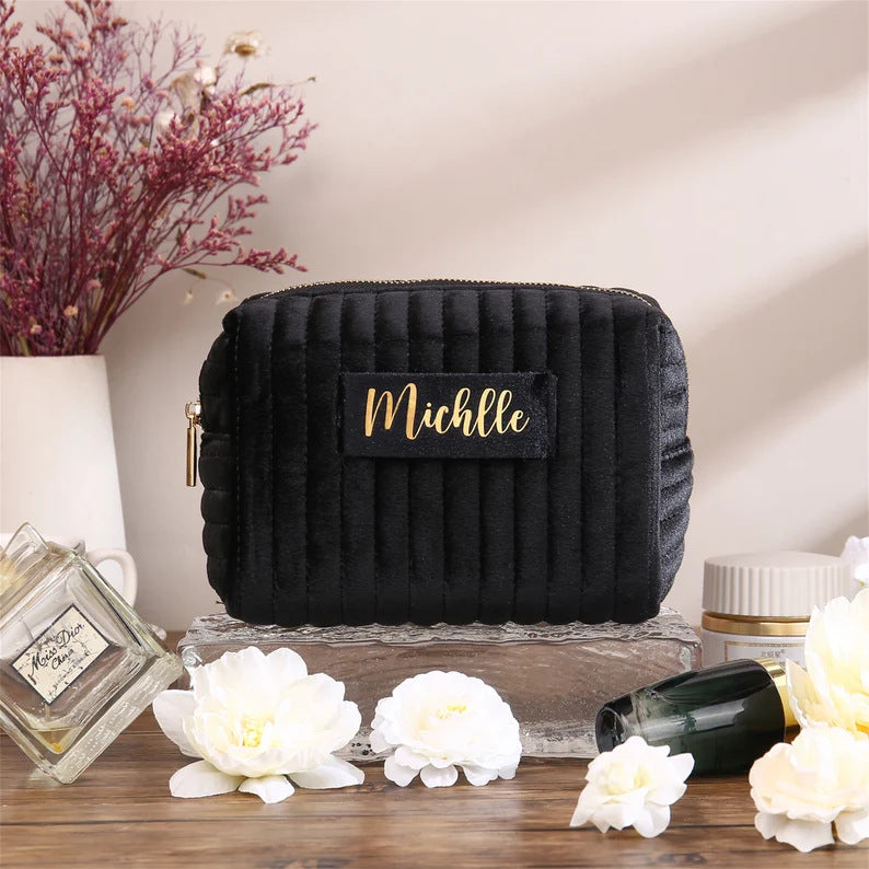 Checkered Velvet Cosmetic Case Multi-Functional Travel Organizer Toiletry Bag (MAC268)