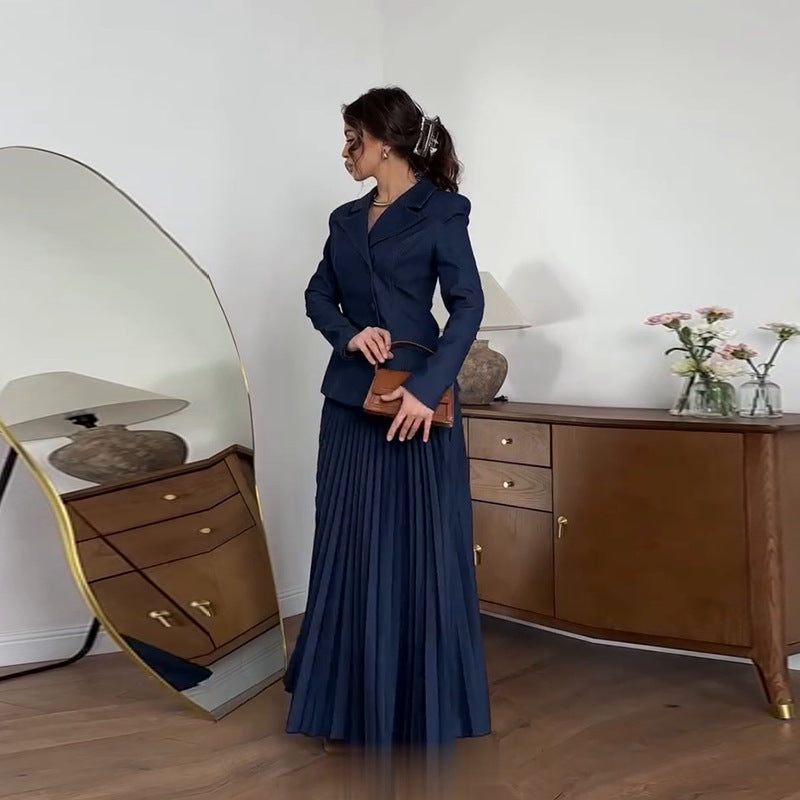 Navy Blazer & Pleated Skirt Set(MS287)