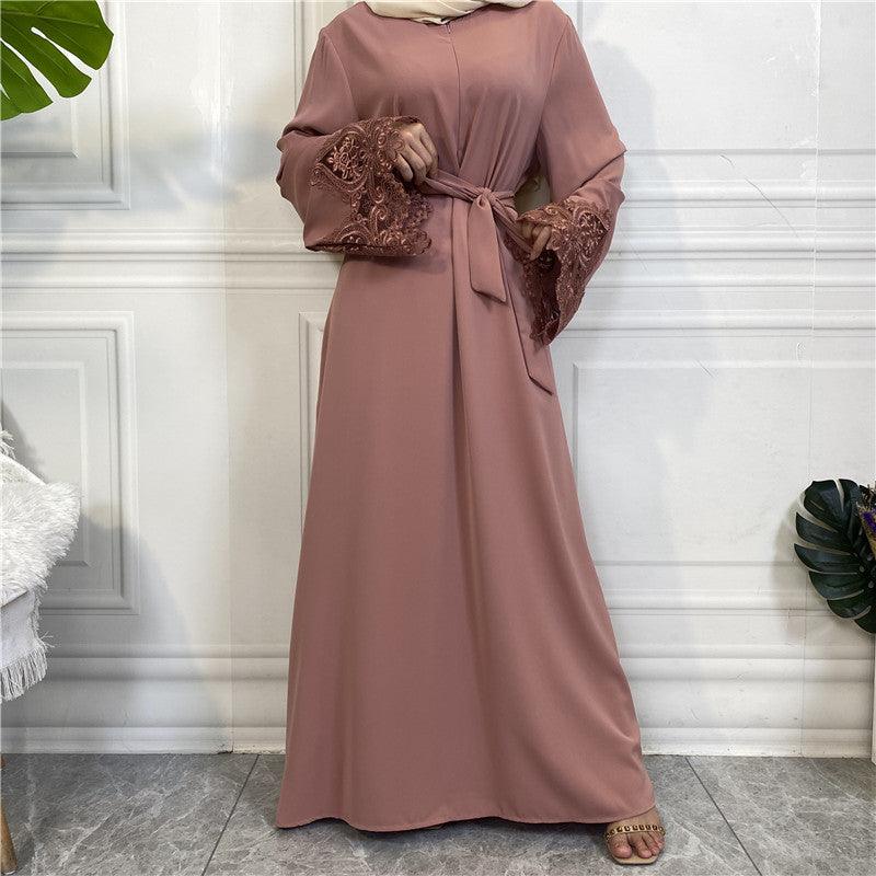 MA060 Floral Lace Zip Abaya - Mariam's Collection