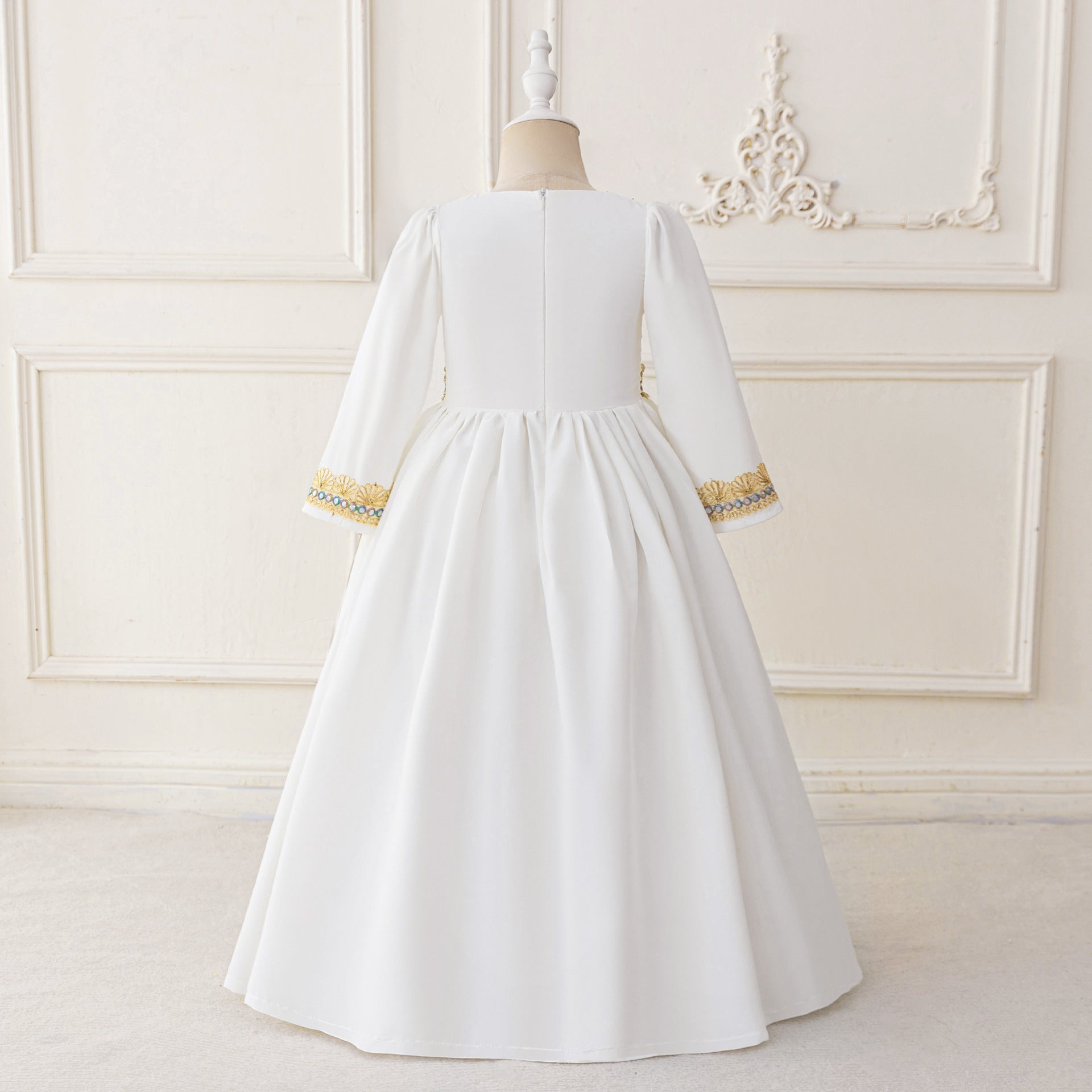 Girls Embroidered Kaftan Dress with Jeweled Belt(MKG021)