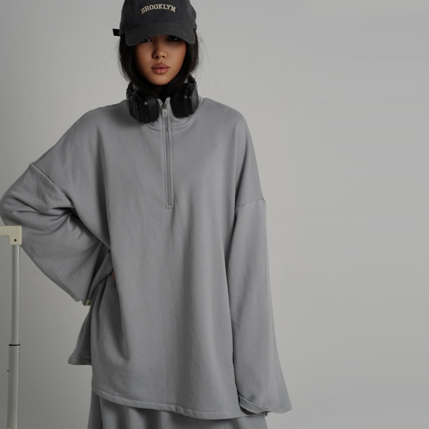 Cotton Half-Zip Top & Maxi Skirt Set(MS441)