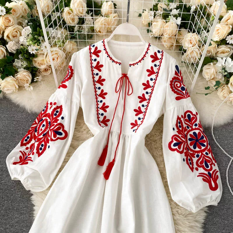Bohemian Embroidered Linen-Look Maxi Dress(MS435)