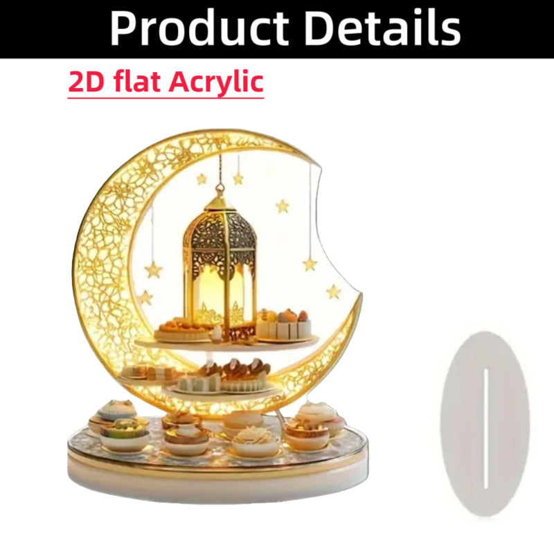 Islamic Crescent with Islamic Motifs Acrylic Desktop Ornament (MAC398)