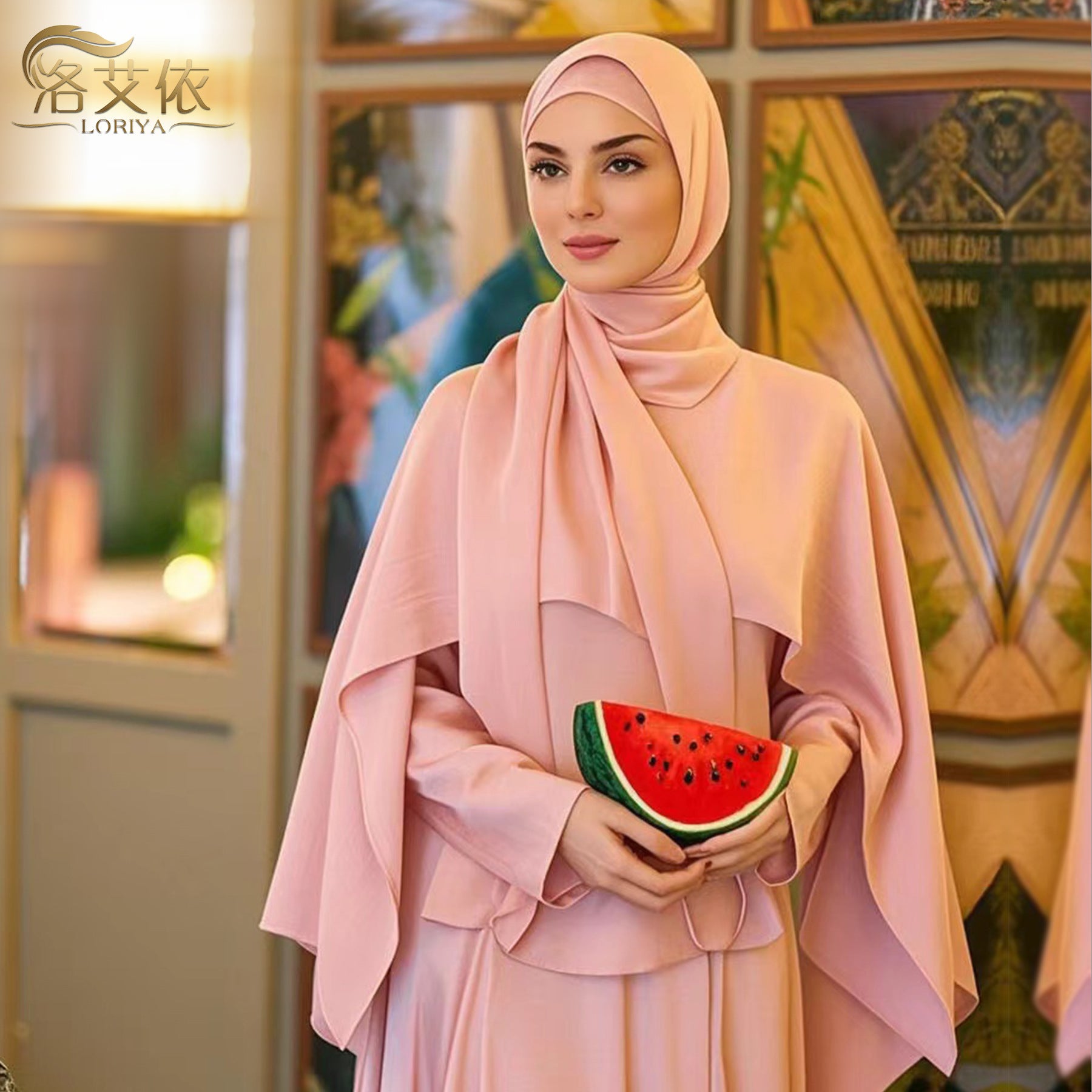 Ice Silk Crinkle Cape Set | 3-Piece Solid Color Abaya with Inner Dress & Belt(MA304)