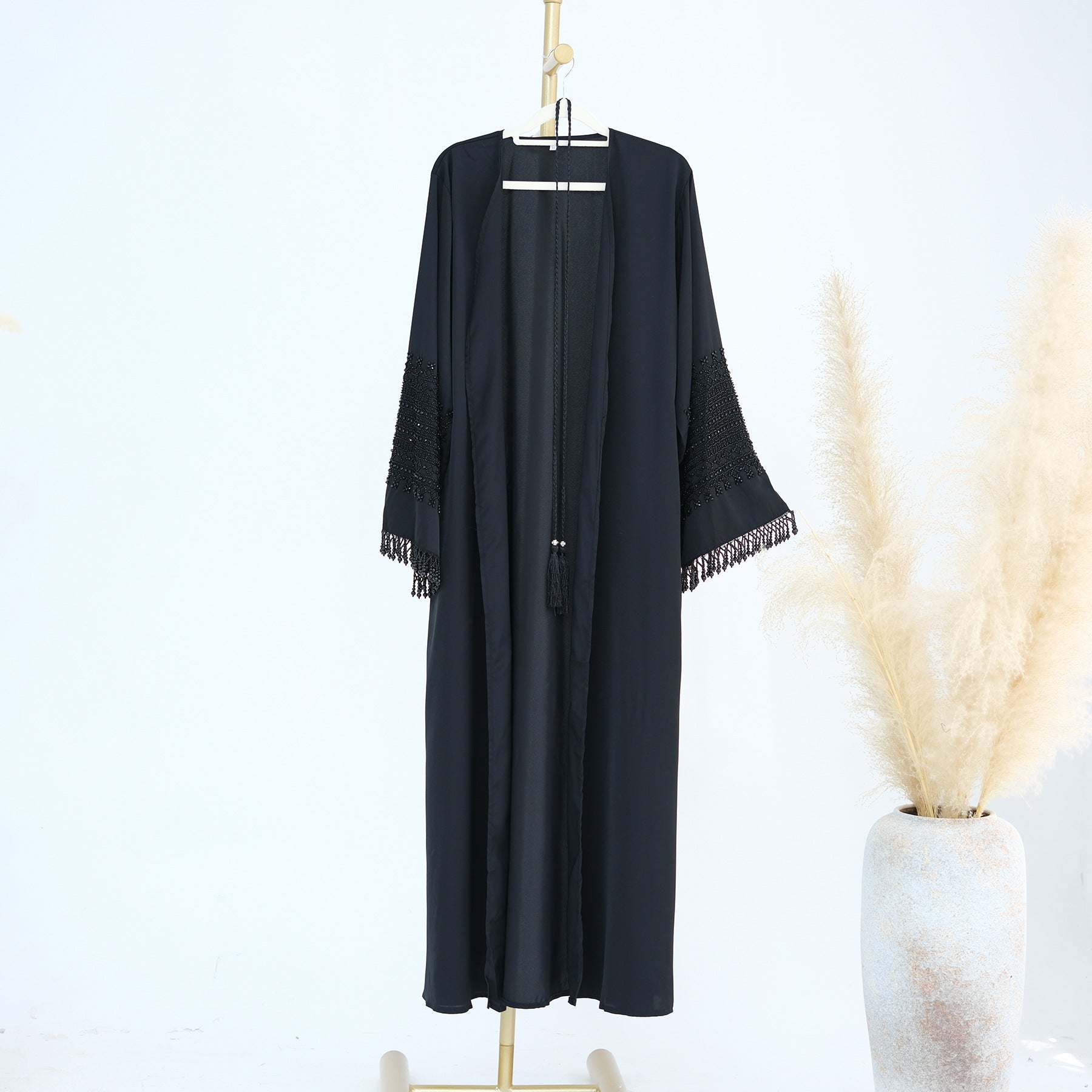Beaded Embroidery Flared-Sleeve Open Abaya(MOA334)