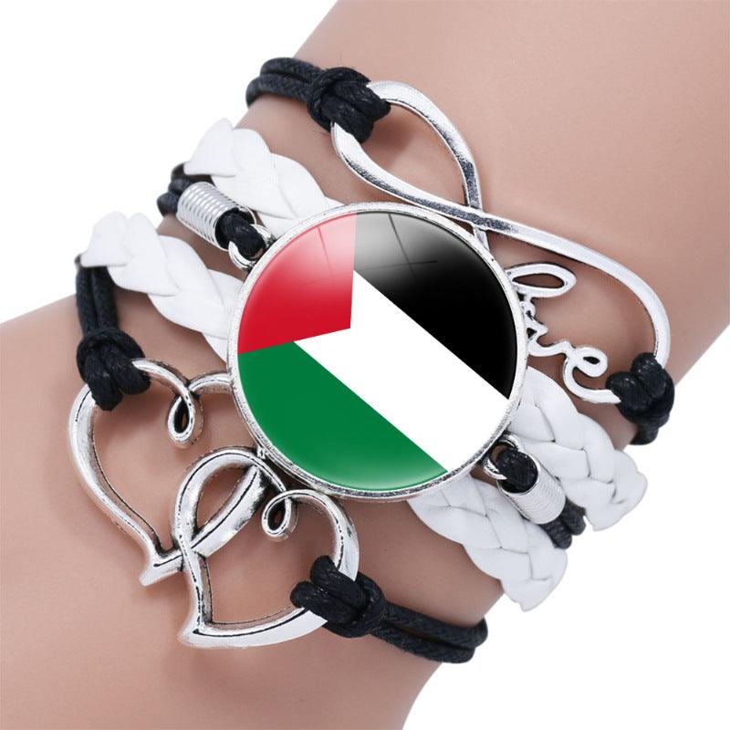 MAC080 Palestine flag keffiyeh pattern time gemstone love & ∞ style multi-layered bracelet - Mariam's Collection