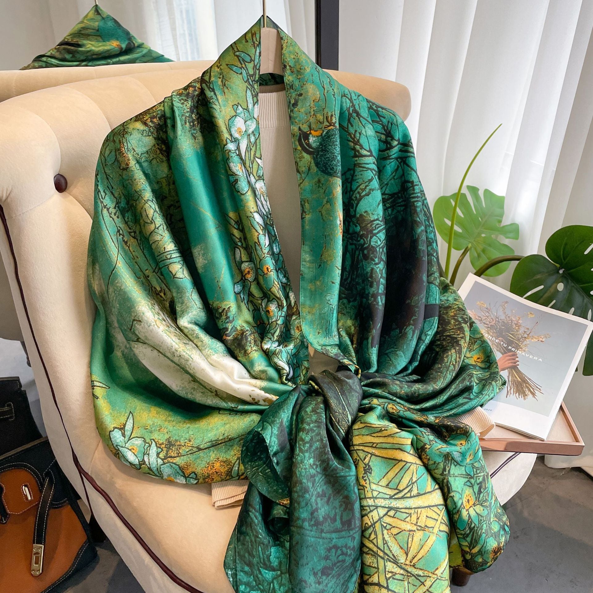 Long-Length Printed Satin Elegance Hijab (MH173)