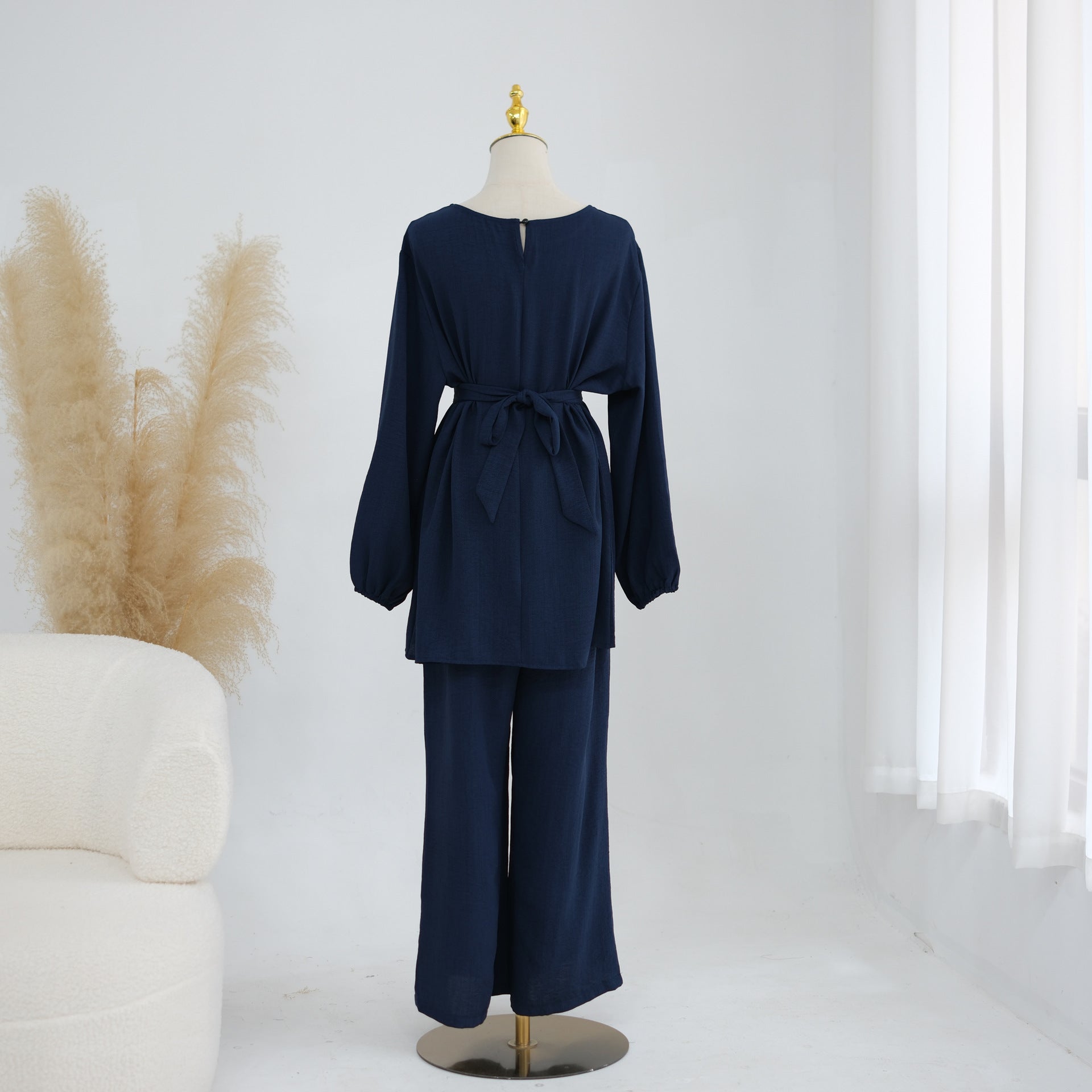 Textured Longline Top & Wide-Leg Trouser Set(MS455)