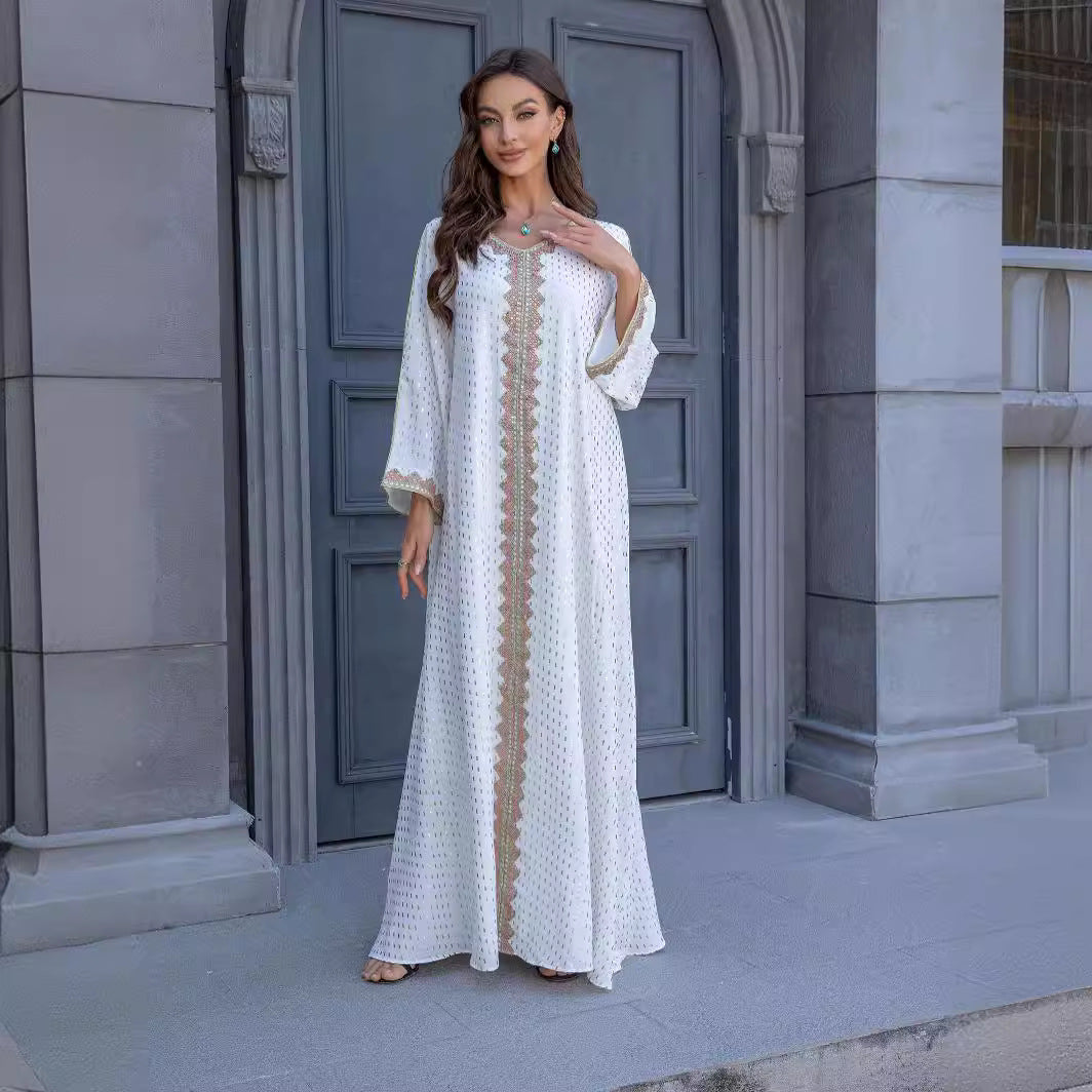 Metallic Embroidered Lace Trim Abaya(MA367)