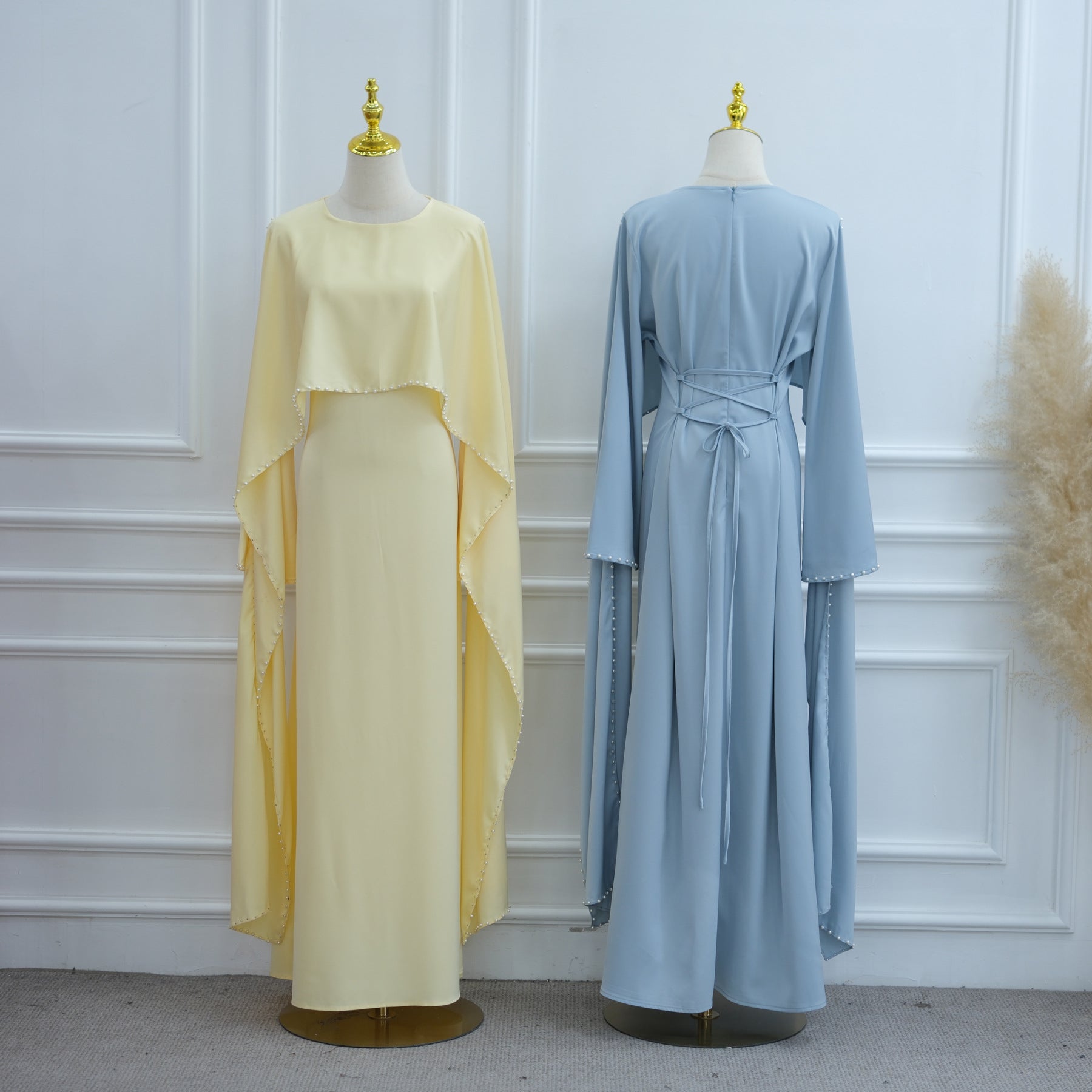 Pearl Embellished Kaftan Abaya | Luxury Cape Sleeve Maxi Dress(MA382)