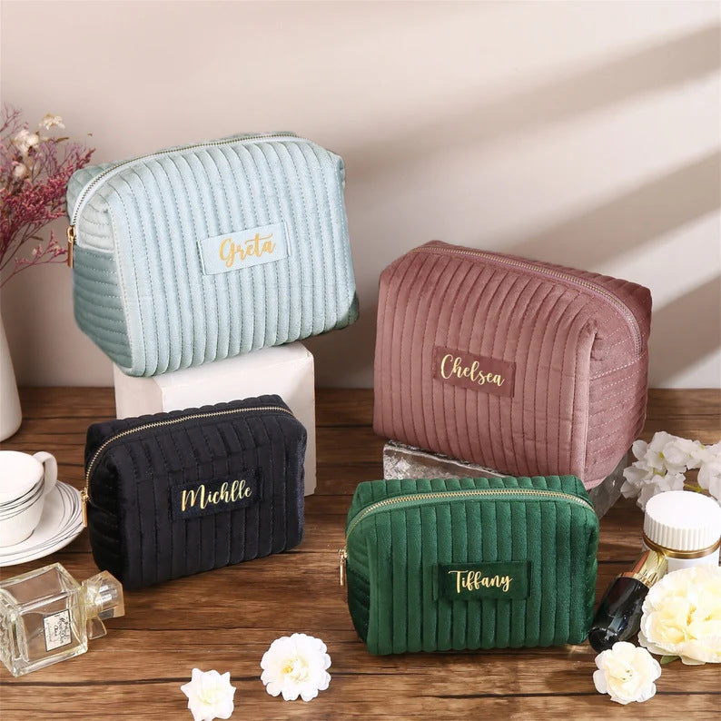 Checkered Velvet Cosmetic Case Multi-Functional Travel Organizer Toiletry Bag (MAC268)