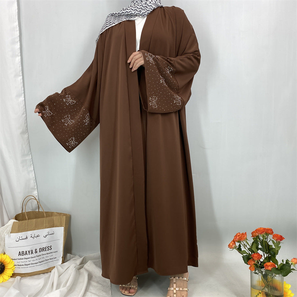 Modest Luxury Exquisite Transfer Diamond Printer Butterfly Sleeve Abaya(MOA206)