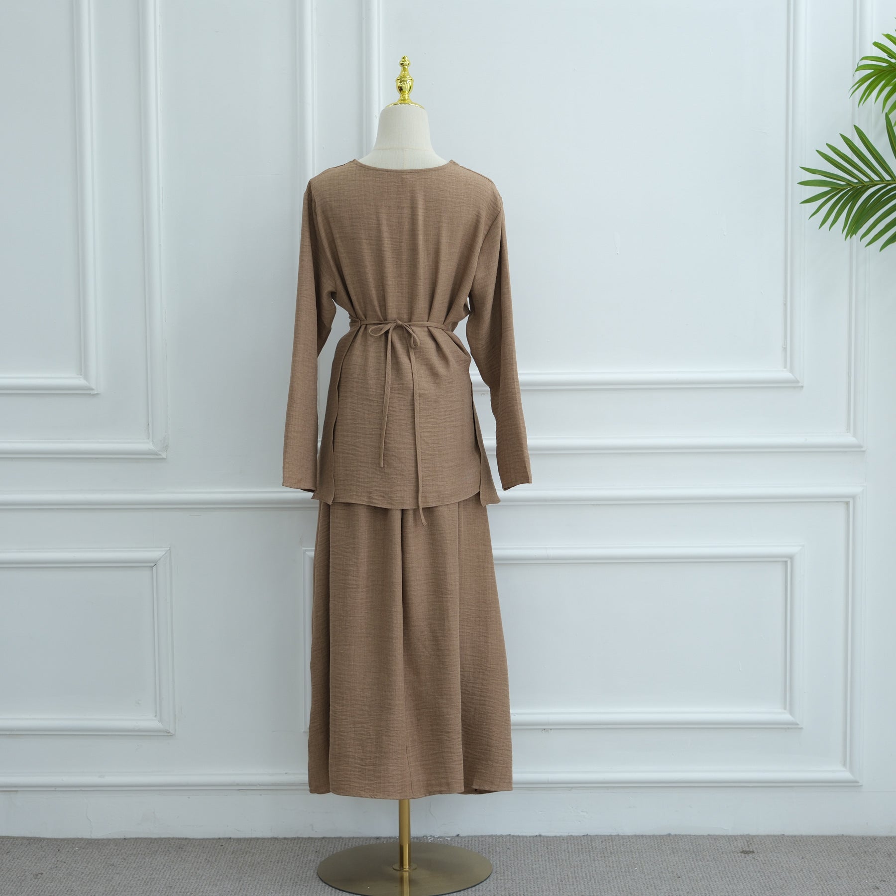 Cross-Wrap Waist Top & A-Line Maxi Skirt Set(MS475)