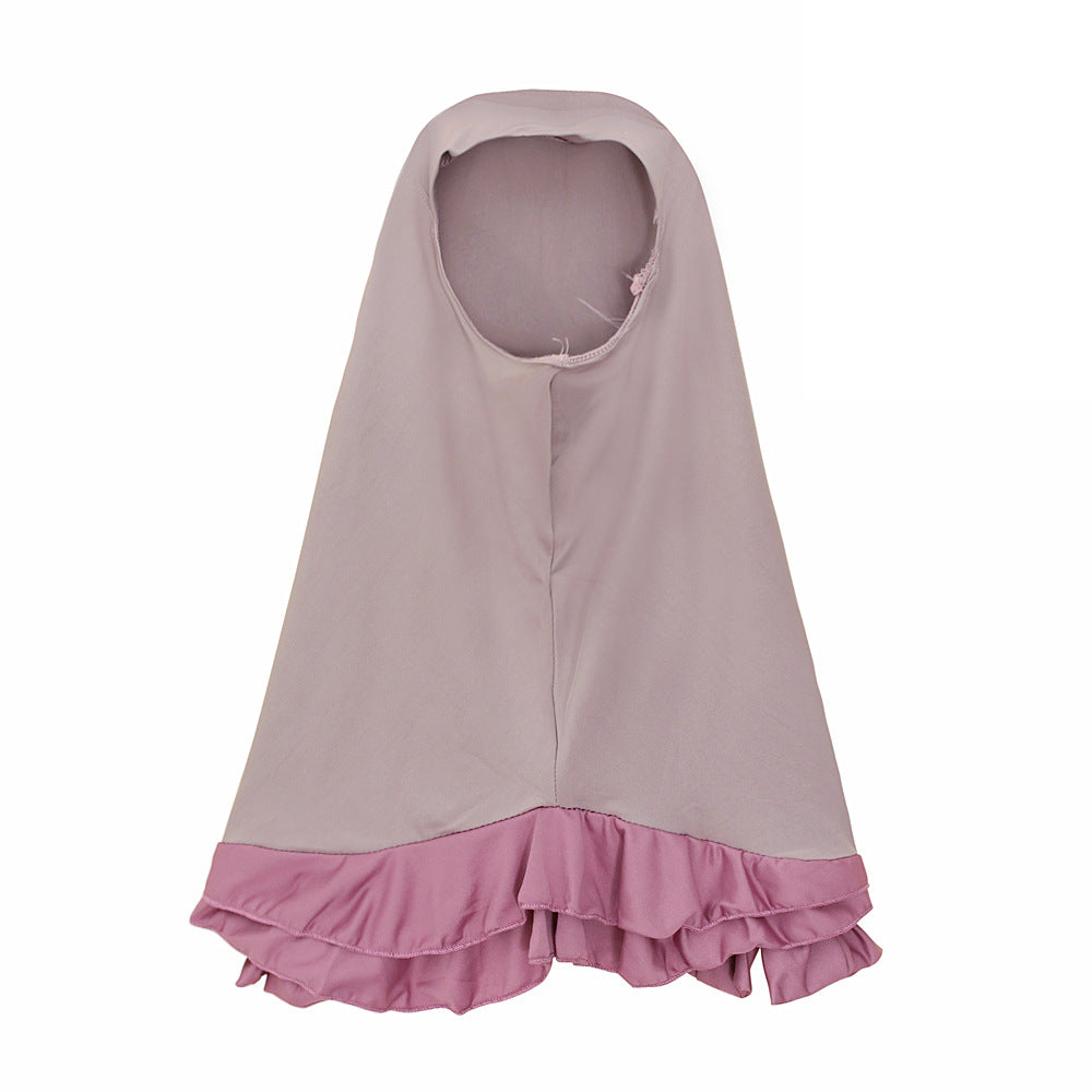 Girls Dress & Bow Hijab Set with Ruffle Trim(MKG026)