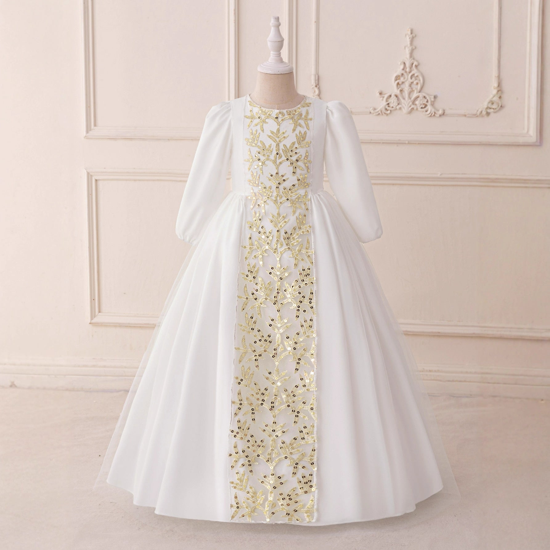 Girls Embroidered Princess Dress with Tulle Overlay(MKG022)