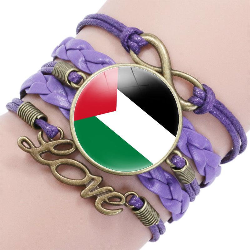 MAC080 Palestine flag keffiyeh pattern time gemstone love & ∞ style multi-layered bracelet - Mariam's Collection