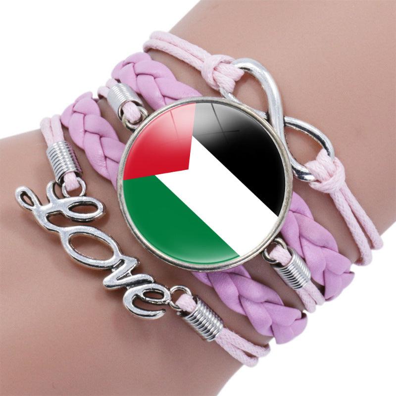 MAC080 Palestine flag keffiyeh pattern time gemstone love & ∞ style multi-layered bracelet - Mariam's Collection