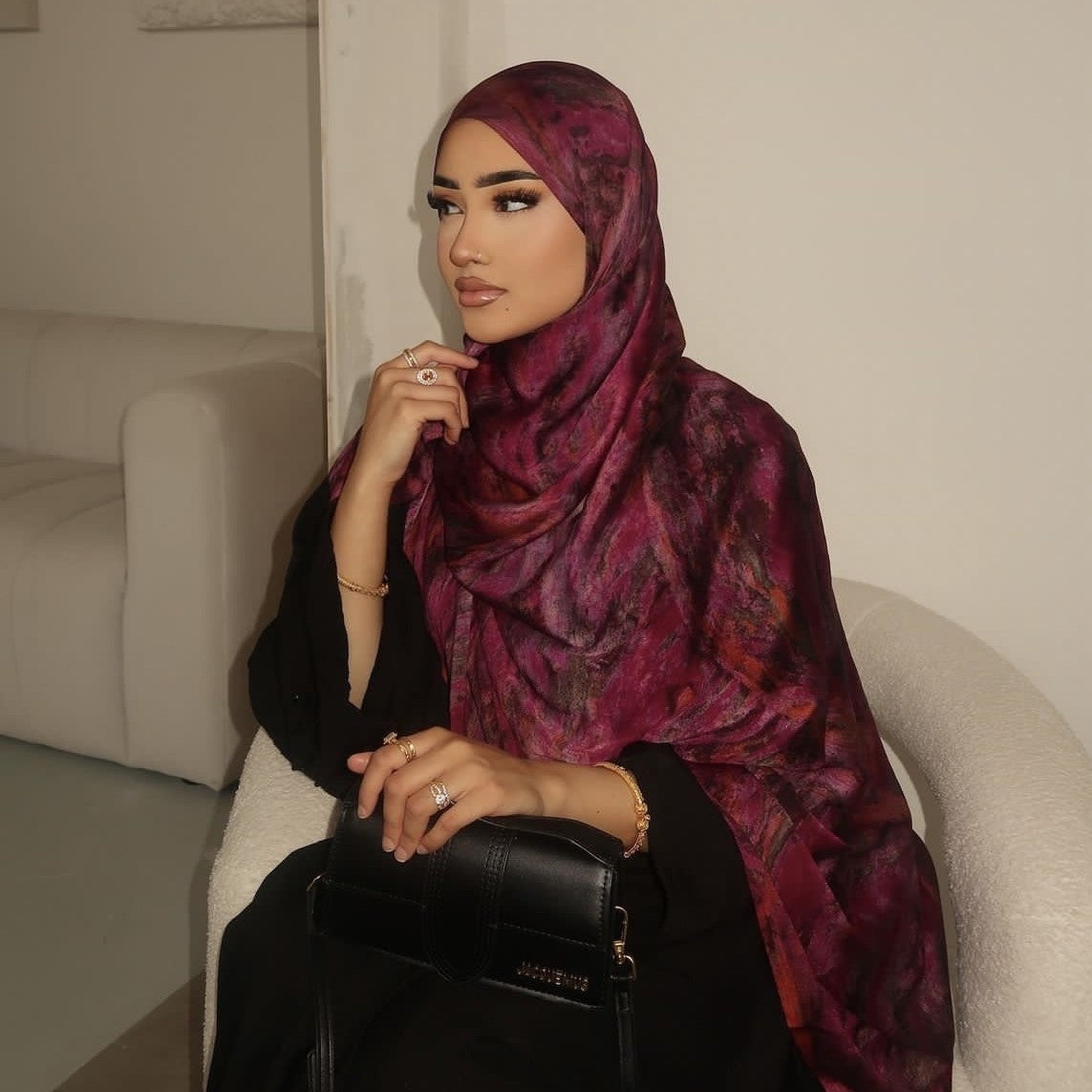 Elegance Satin Marble Print Hijab (MH172)