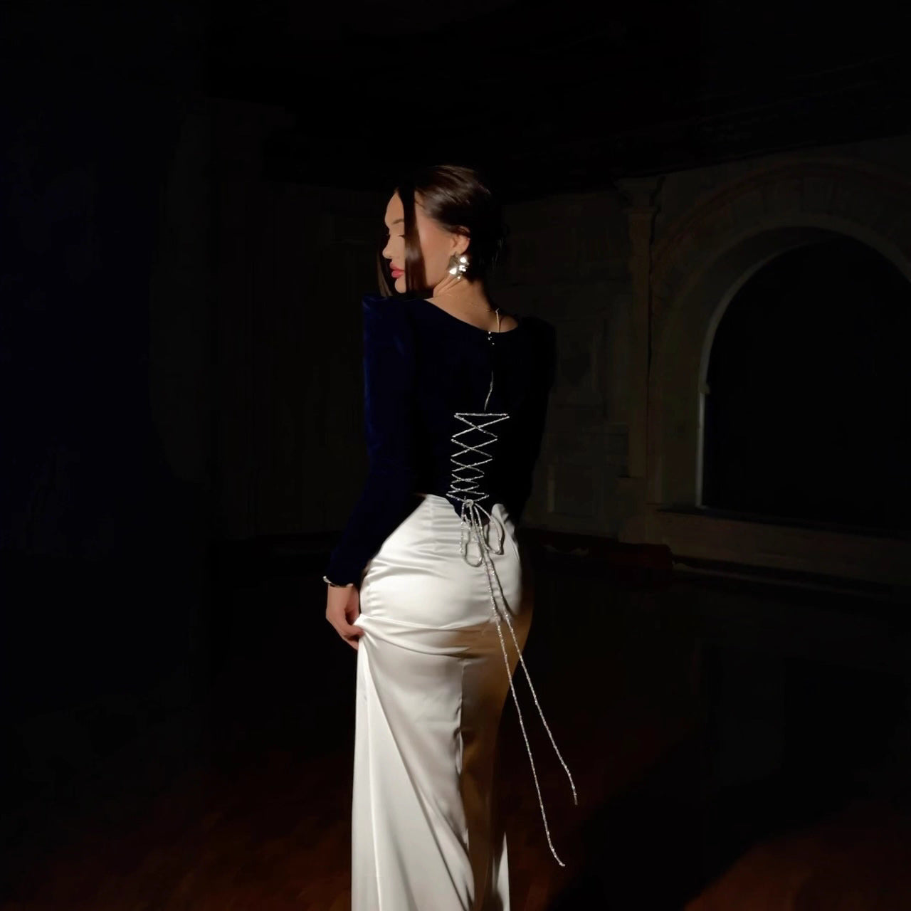 Velvet & Satin Two-Piece Evening Set(MS281)