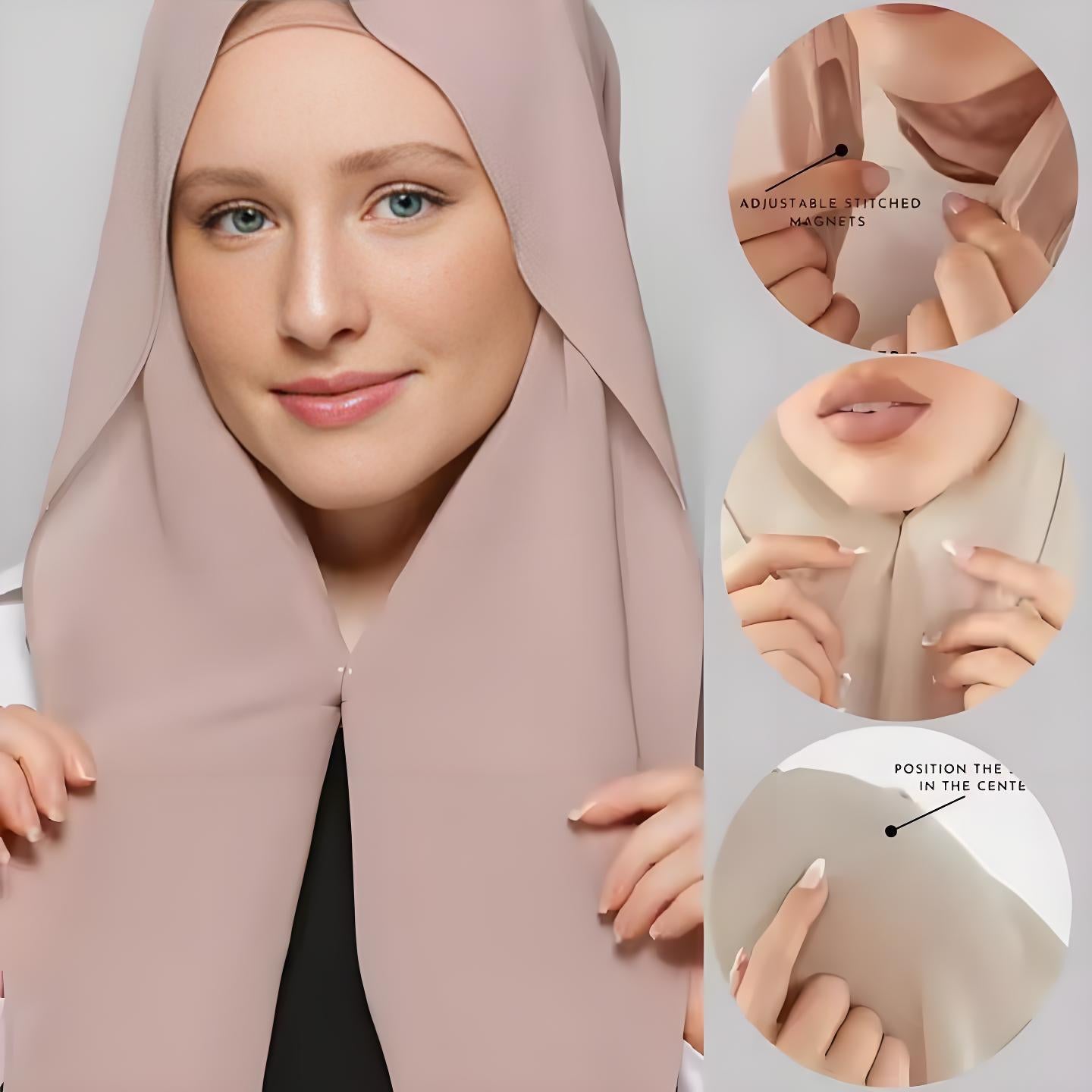 Magnetic Chiffon Instant Hijab | Easy-Wear Square Scarf with Anti-Slip Magnetic Closure(MH152)