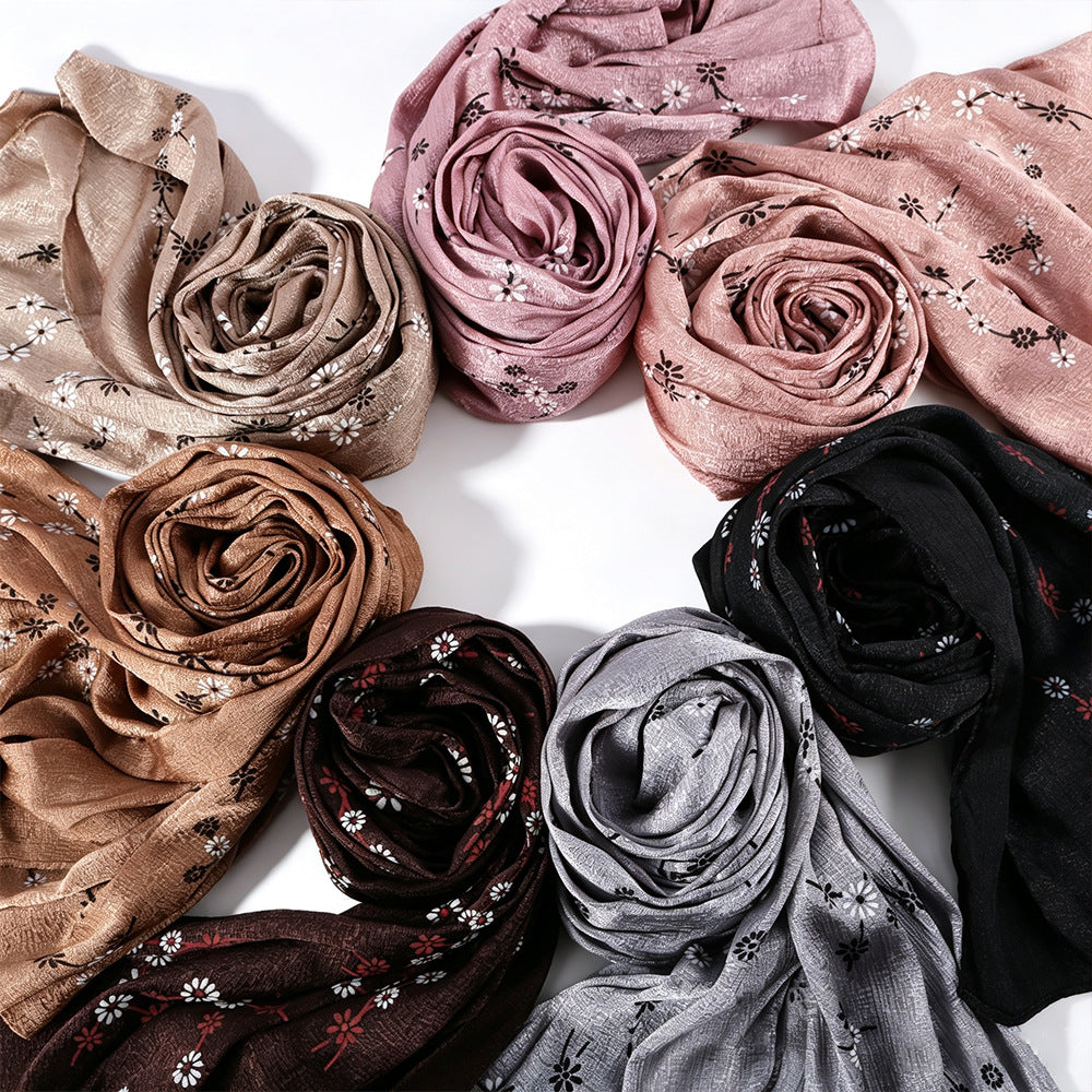 Daisy Floral Print Shimmer Hijab Scarf(MH245)