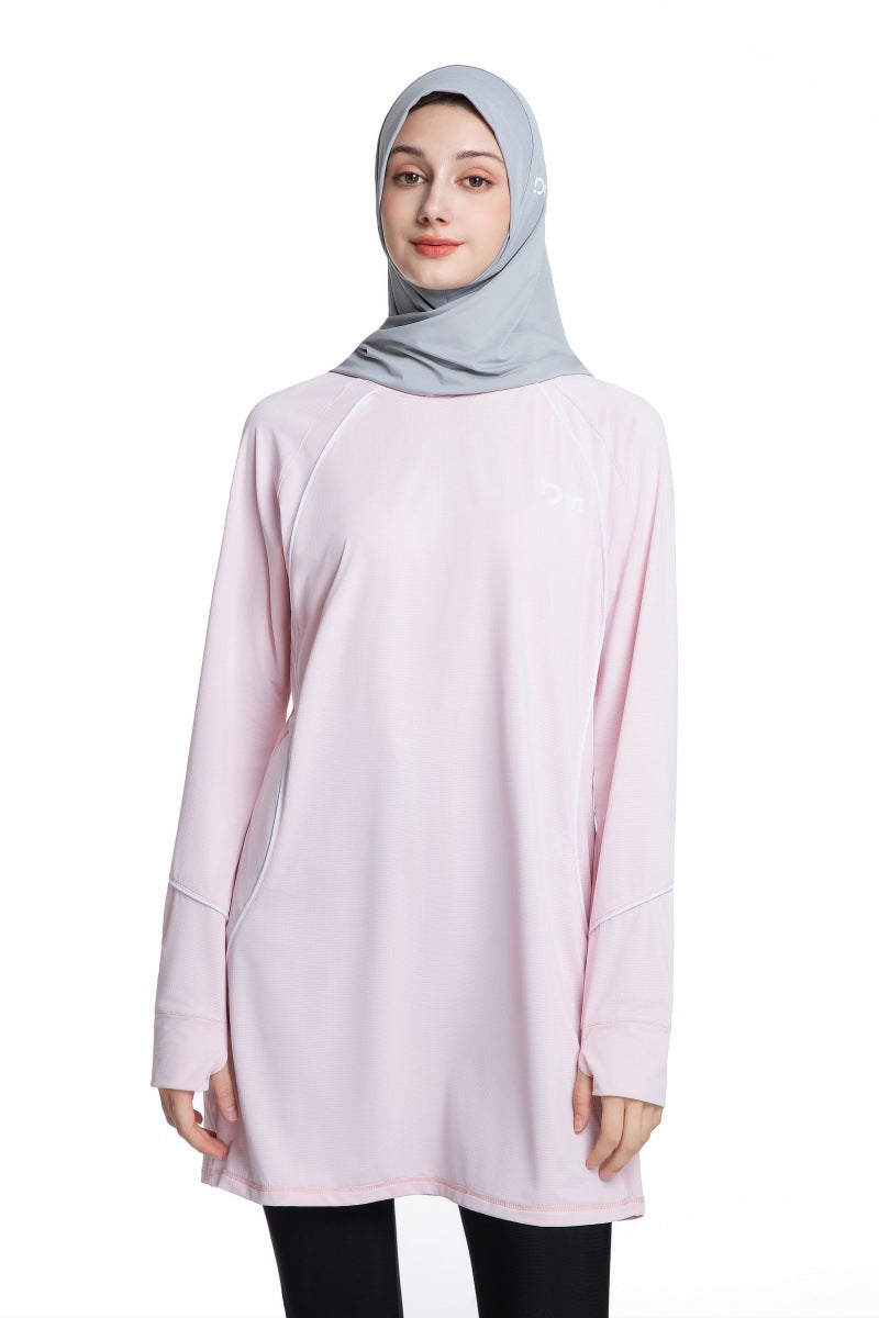 Women's Quick Dry Long Sleeve Modest Workout Top | Polyester Athletic Yoga Tunic with Simple Lines(MS114)