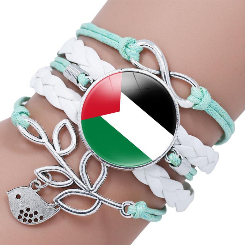 MAC080 Palestine flag keffiyeh pattern time gemstone love & ∞ style multi-layered bracelet - Mariam's Collection