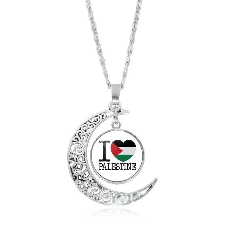 MAC077 Women's Versatile Silver keffiyeh Hollow Moon Pendant Necklace - Mariam's Collection