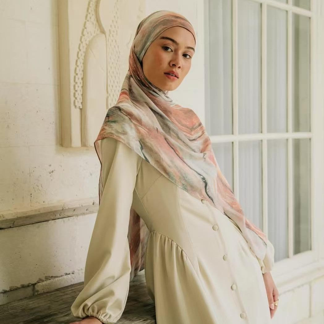 Printed Cotton Hijab Scarf | Soft Breathable Long Headscarf(MH201)