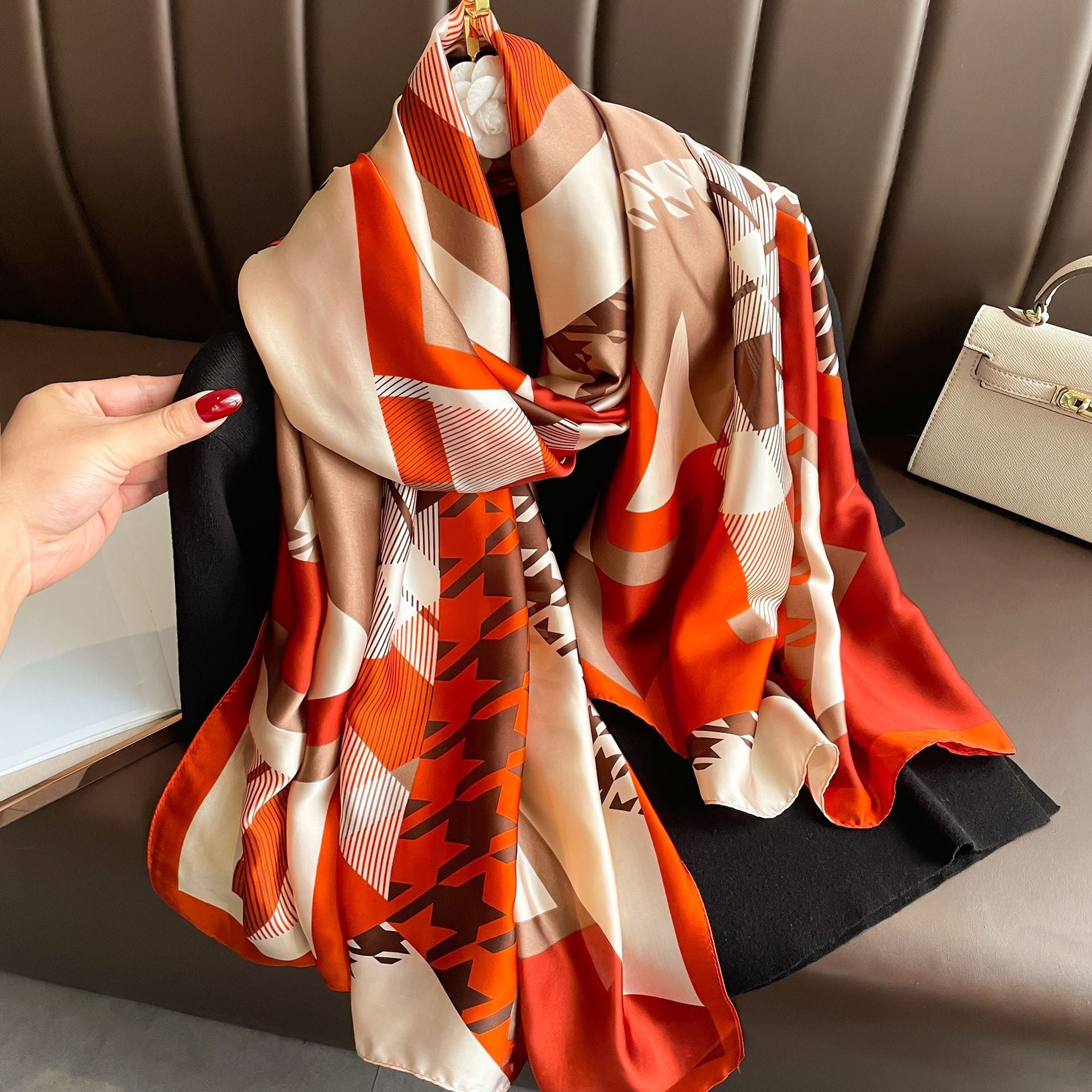 Long-Length Printed Satin Elegance Hijab (MH173)