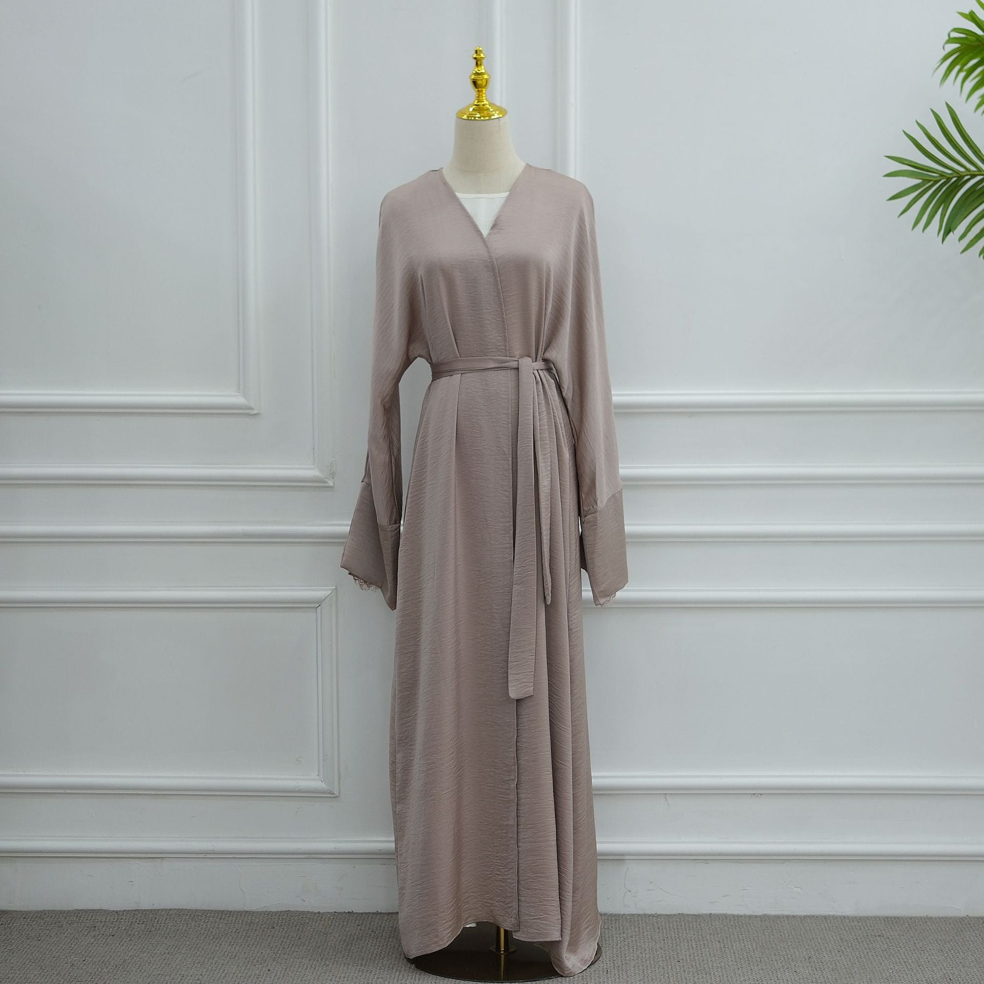 Lace Cuff Crinkle Open Abaya(MOA328)