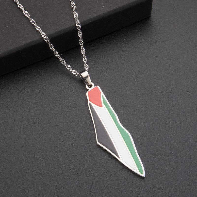 MAC100 Stainless Steel Vintage keffiyeh Palestine Map Pendant Necklace - Mariam's Collection