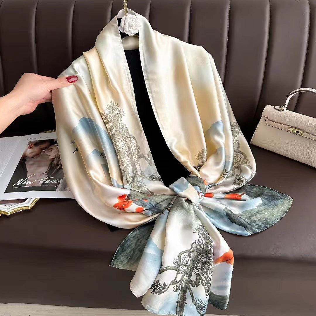 Long-Length Printed Satin Elegance Hijab (MH173)