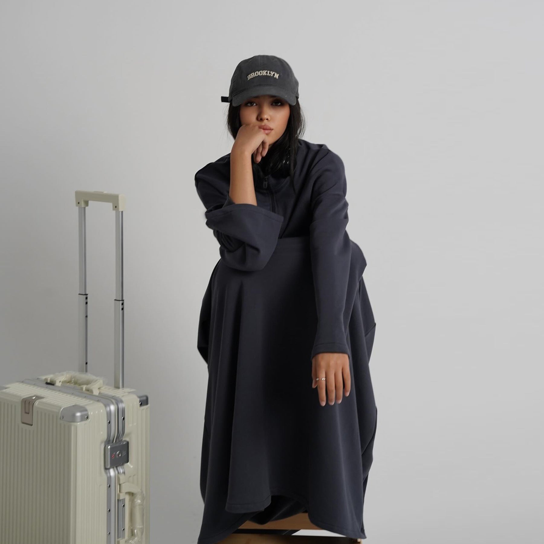 Cotton Half-Zip Top & Maxi Skirt Set(MS441)