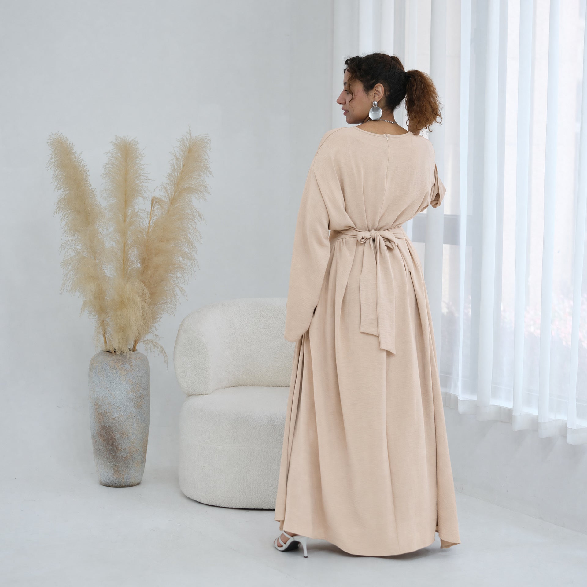 Pleated Batwing Sleeve Maxi Dress(MS453)