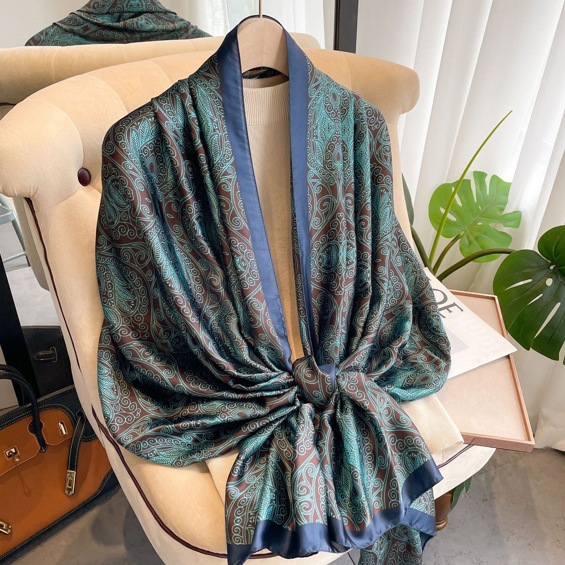 Long-Length Printed Satin Elegance Hijab (MH173)