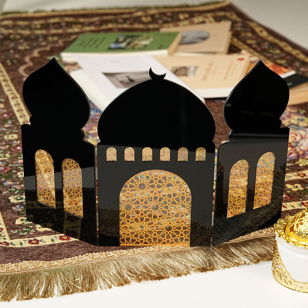 Islamic Acrylic Folding Screen Hollow Pattern Desktop Decor (MAC402)