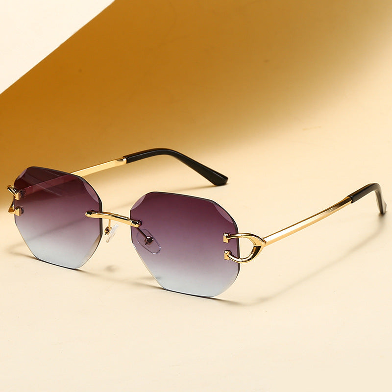Vintage Rimless Cut Edge Sunglasses - Frameless Polygon Statement Piece (MAC266)