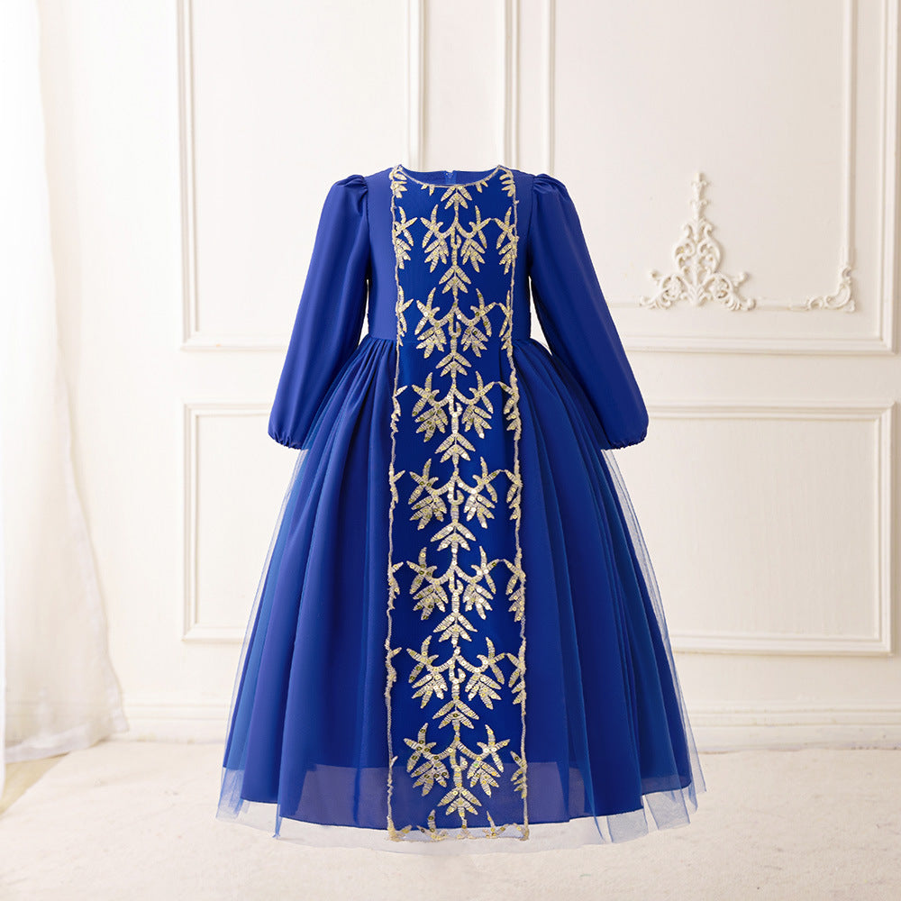 Girls Embroidered Princess Dress with Tulle Overlay(MKG022)
