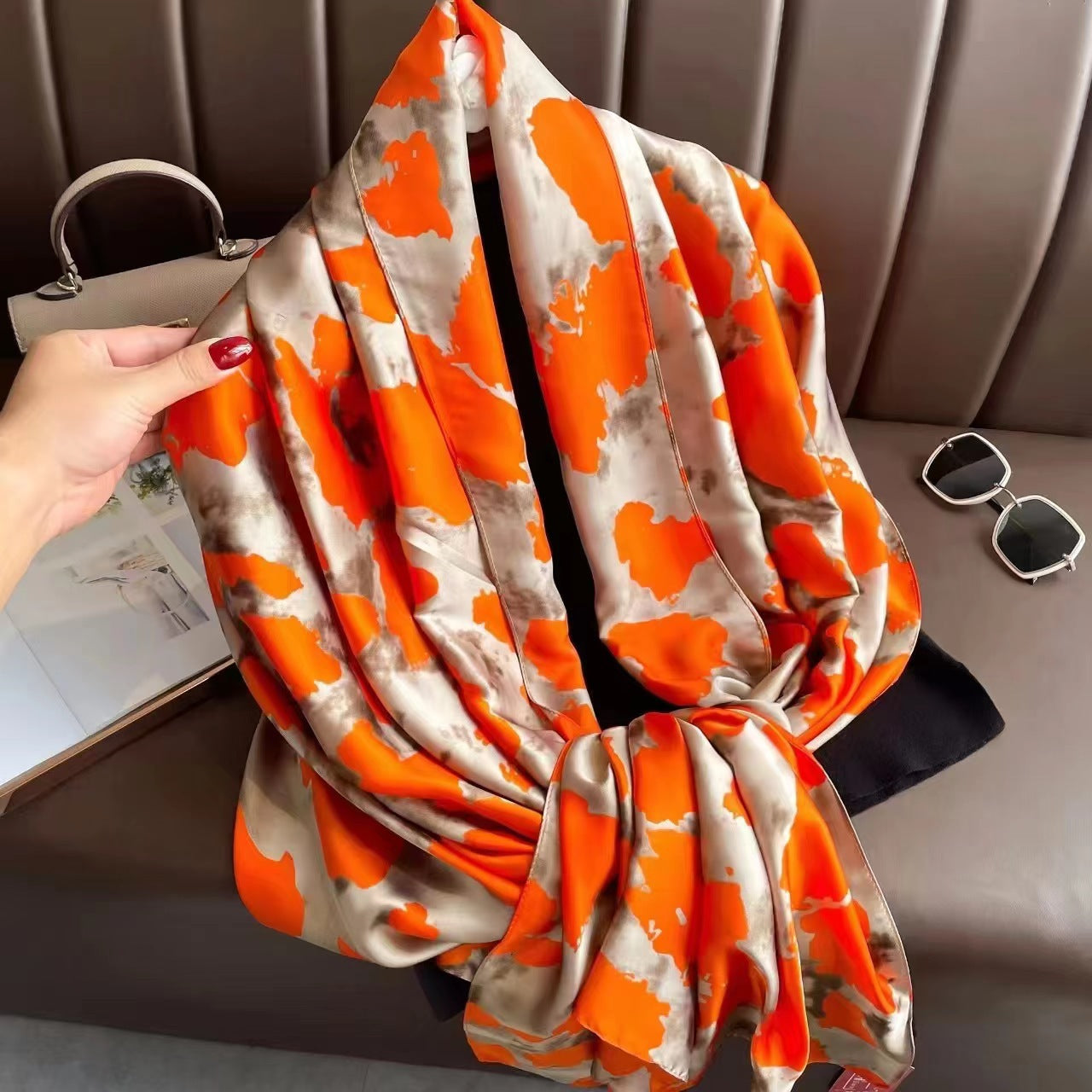 Long-Length Printed Satin Elegance Hijab (MH173)