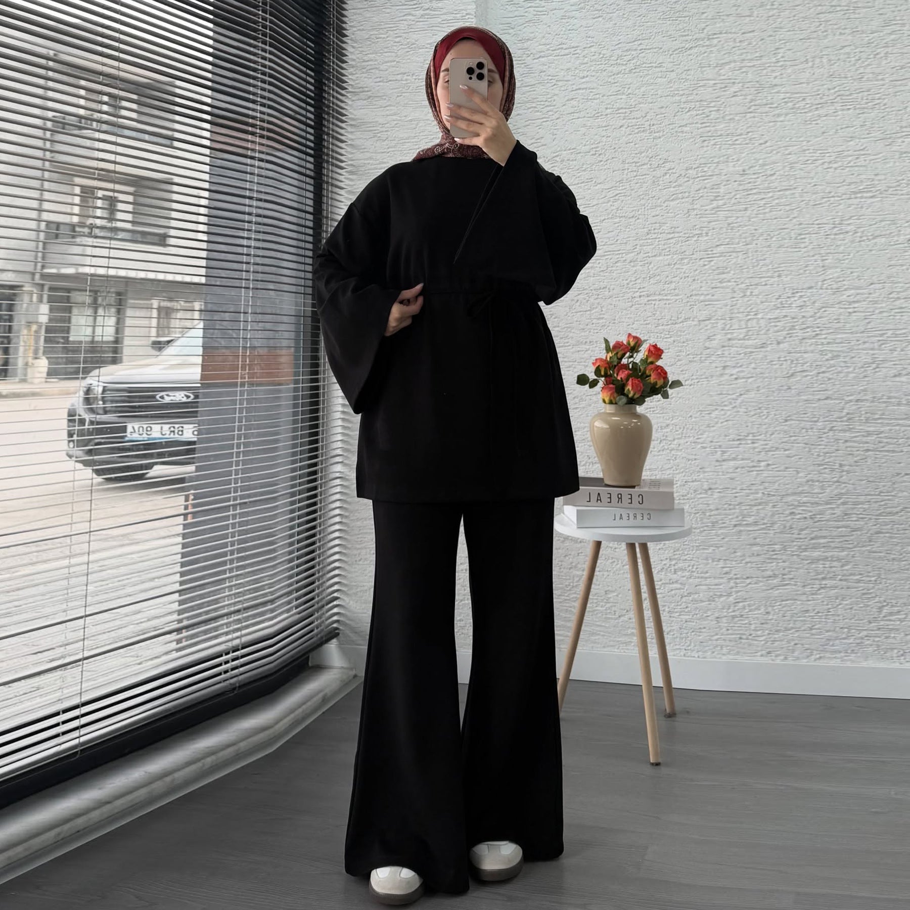 Cotton Two-Piece Set | Belted Tunic Top & Pants(MS279)