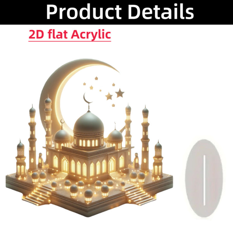 Islamic Crescent with Islamic Motifs Acrylic Desktop Ornament (MAC398)