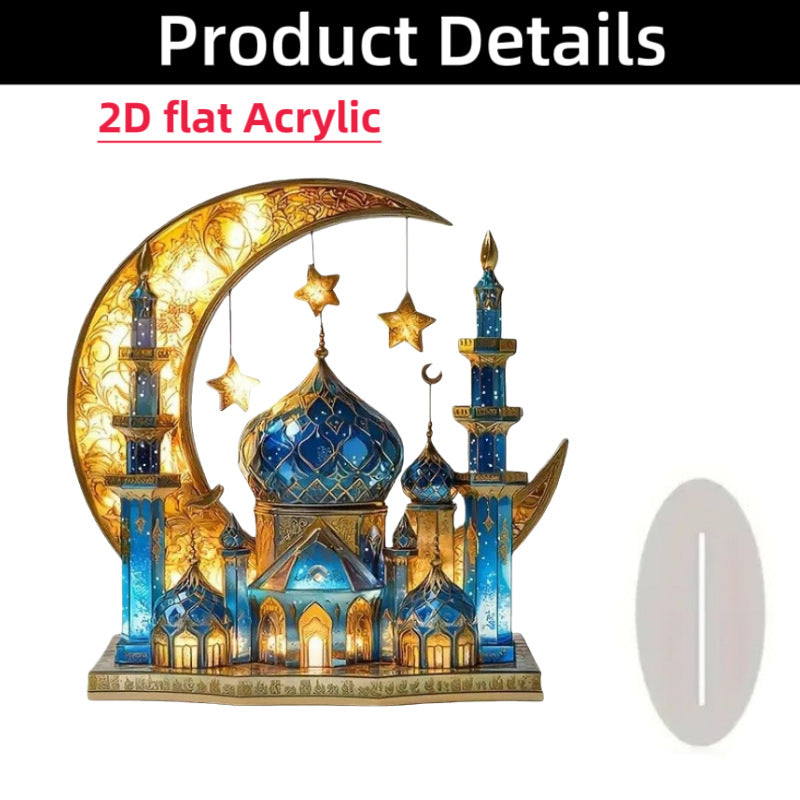 Islamic Crescent with Islamic Motifs Acrylic Desktop Ornament (MAC398)