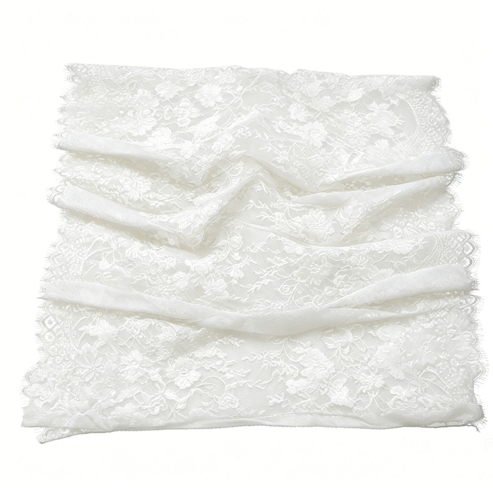 Floral Lace Hijab with Eyelash Fringe Edge(MH237)